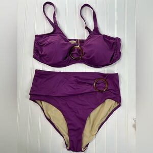 Swim 365 Swim Suit Purple Women's Three Piece Bikini Set Plus Size 22 NWT